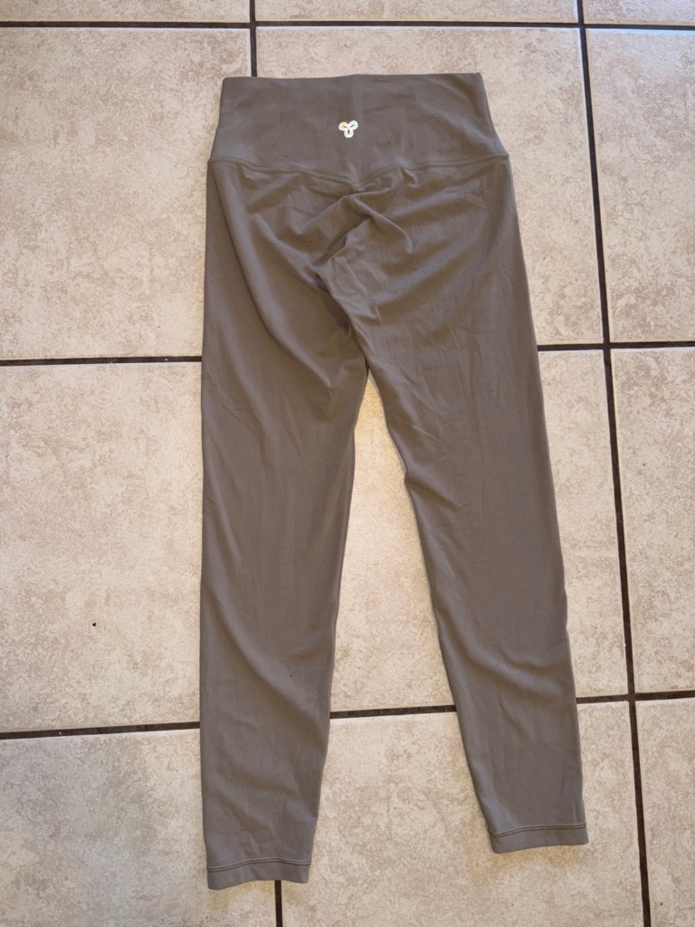 Aritzia tan High-Rise Leggings with Small golden Logo